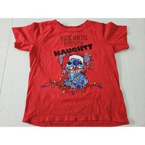 STITCH IN CHRISTMAS LIGHTS NICE UNTIL PROVEN NAUGHTY Disney Youth S 5 / 6 Shirt
